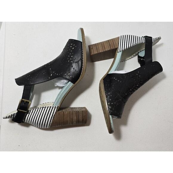 Spring Step L'Artiste LASHON Black Leather Strips Stack Heel Sandals Sz 39 US 9 - Picture 7 of 10